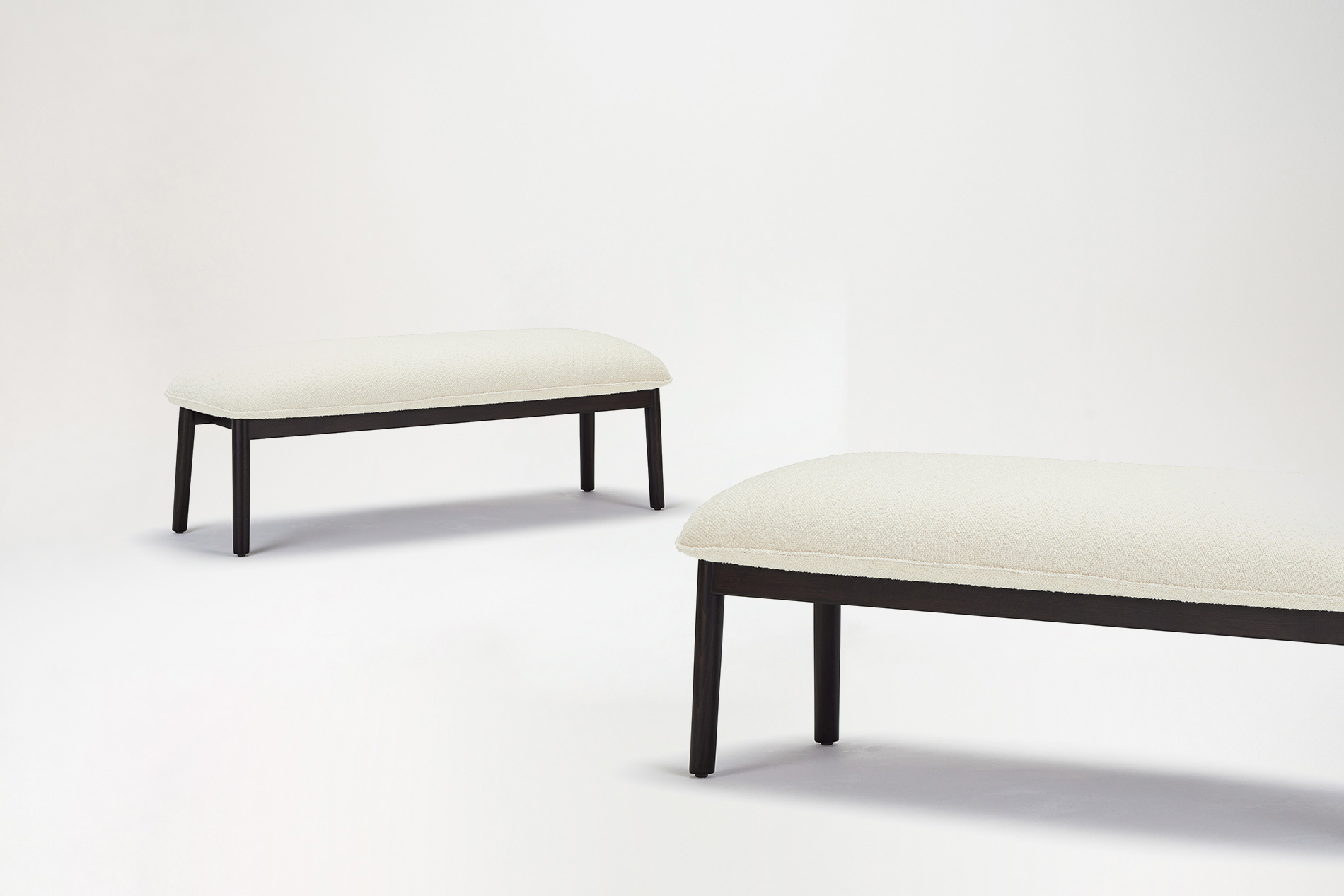The evolution came very quickly, the idea was very square at first then chamfering the base upholstery gave it a unique looking form.CAROLINA BENCH 