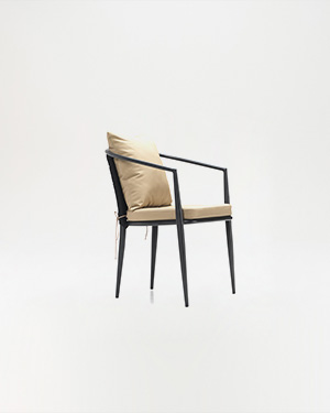 Minimalist beauty with a metal frame, offering clean lines and lasting comfort.ASTON ARMCHAIR