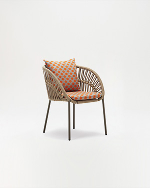 Metal and hand-made rope combine, creating a uniquely textured and comfortable piece.DARK ARMCHAIR