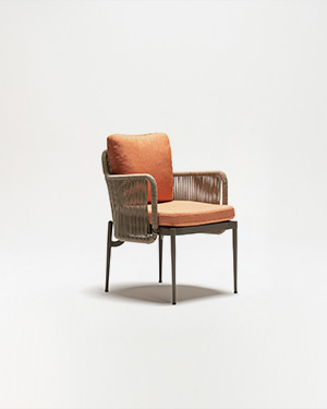 Metal frame intertwined with hand-made rope, a harmonious balance of style and comfort.HAYFA ARMCHAIR
